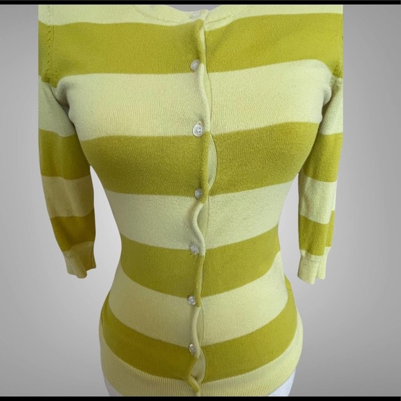 The Limited Dark Yellow/Yellow Stripe Cardigan with 3/4 length sleeves Size XS - Picture 3 of 6
